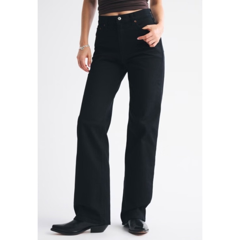 NWT Abercrombie‎ & Fitch 90s Relaxed High Rise Jeans Black Size 28 Short